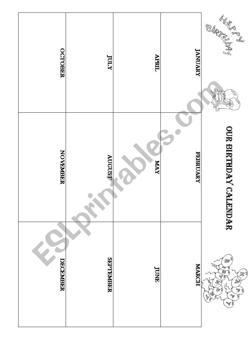 Birthday Calendar worksheet