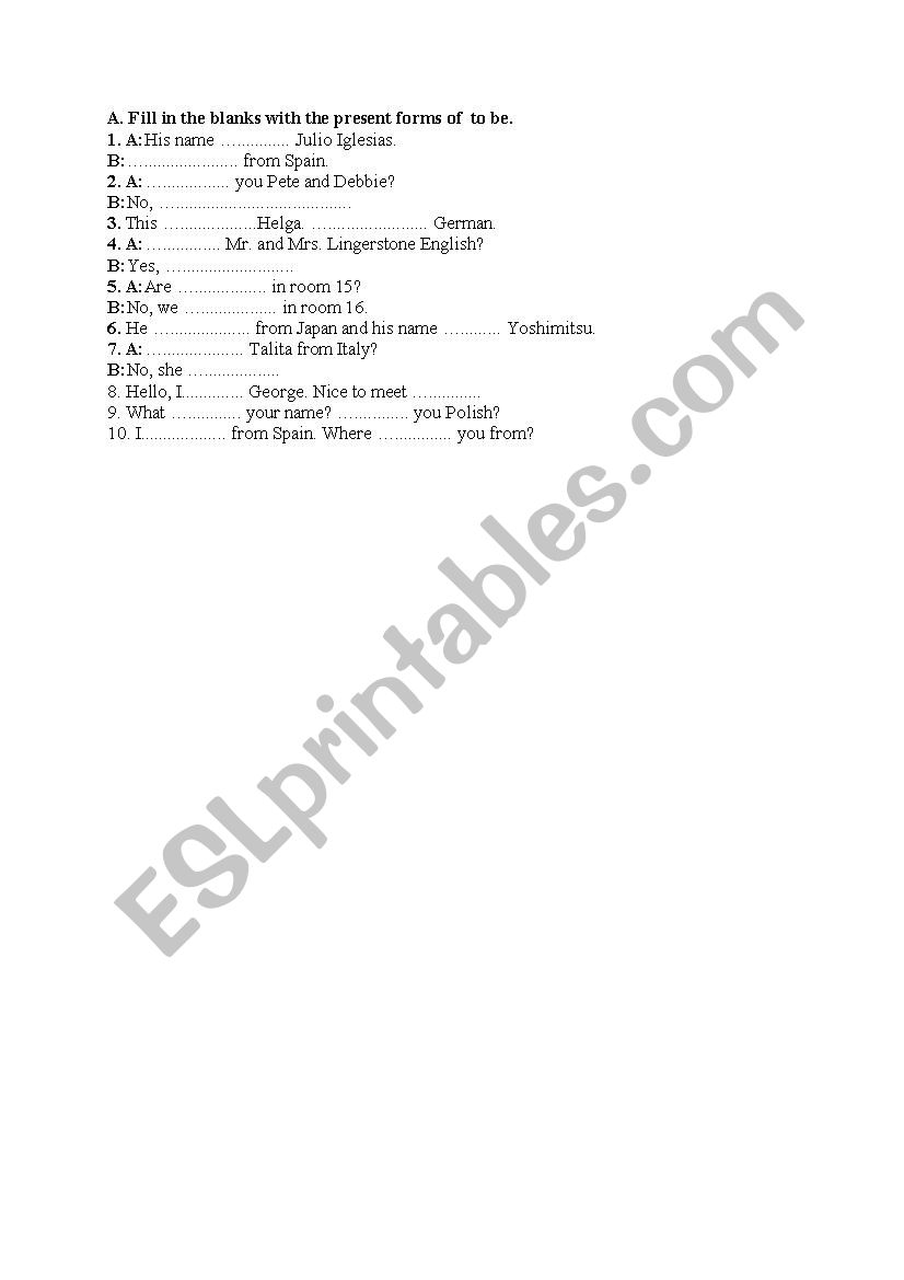 present forms of  to be worksheet