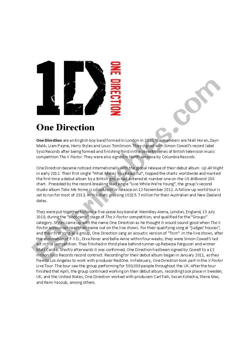 One Direction Last first kiss - ESL worksheet by yamila_i