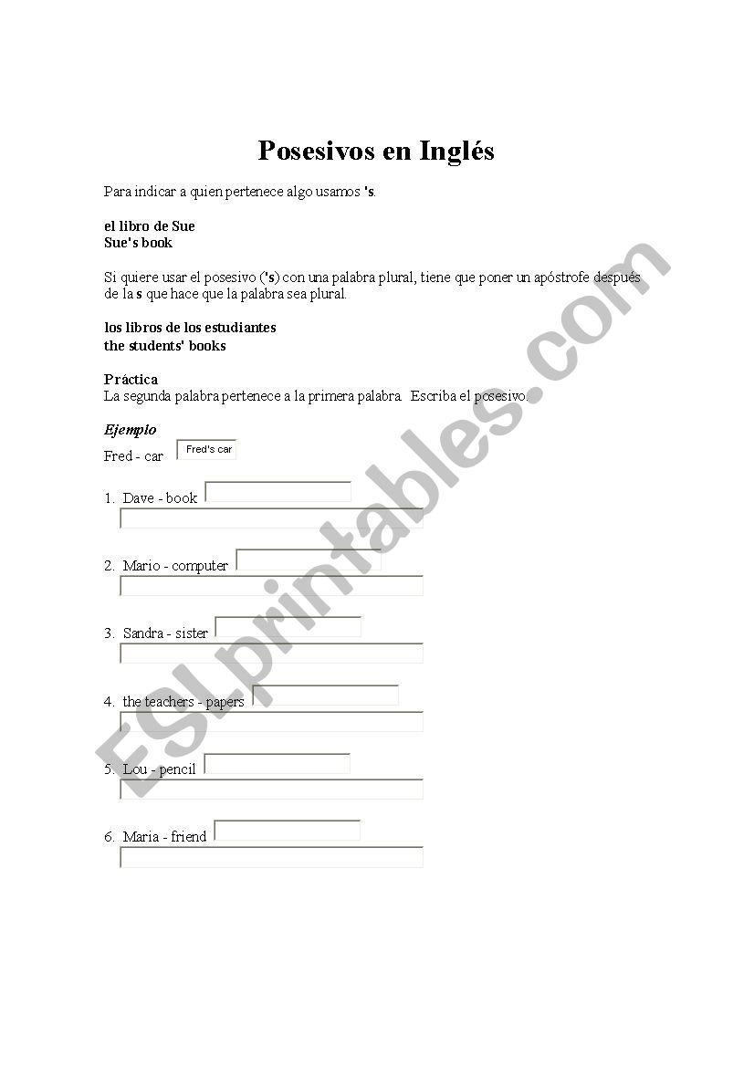 Possessives worksheet