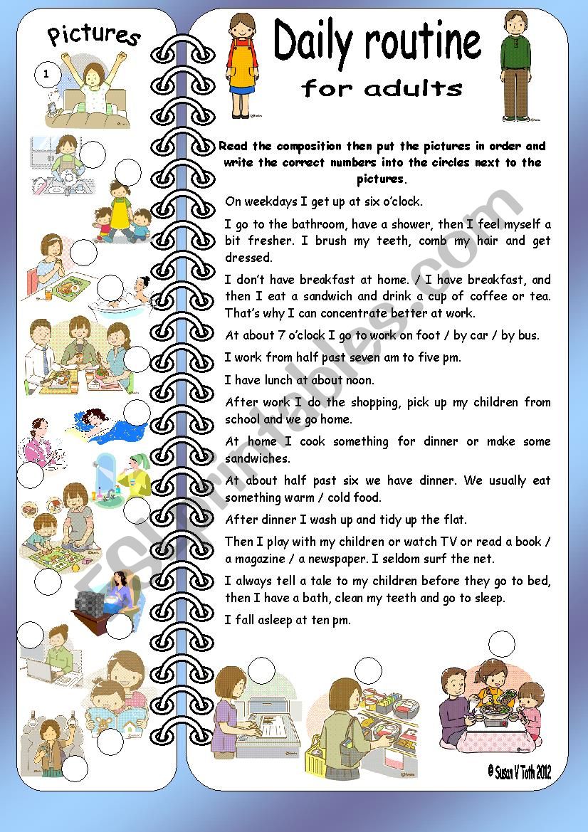 Daily Routine Worksheet For Adults