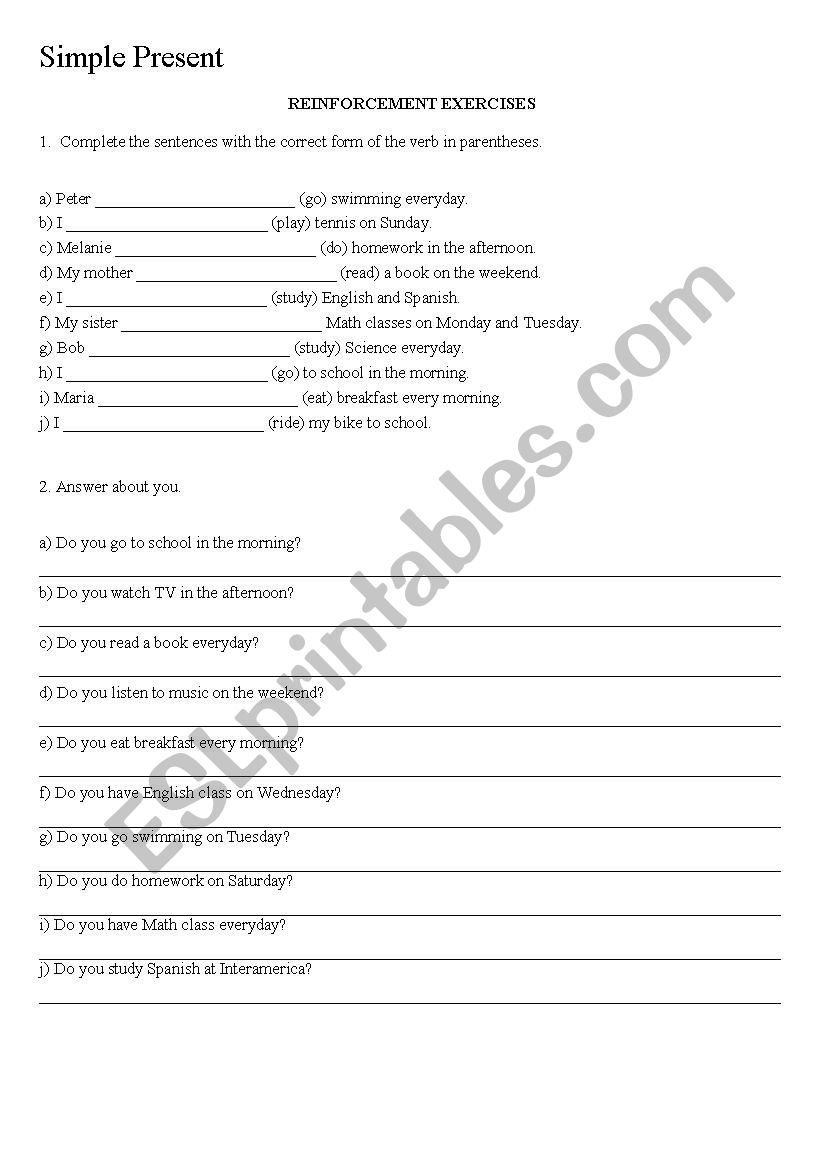 Simple present worksheet