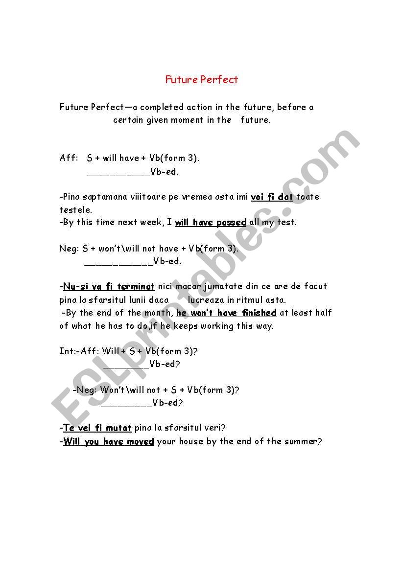 future perfect worksheet