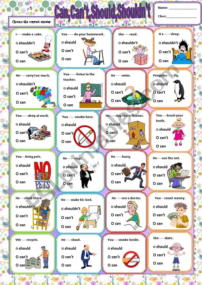 Can,Can´t,Should,Shouldn´t - ESL worksheet by misstylady