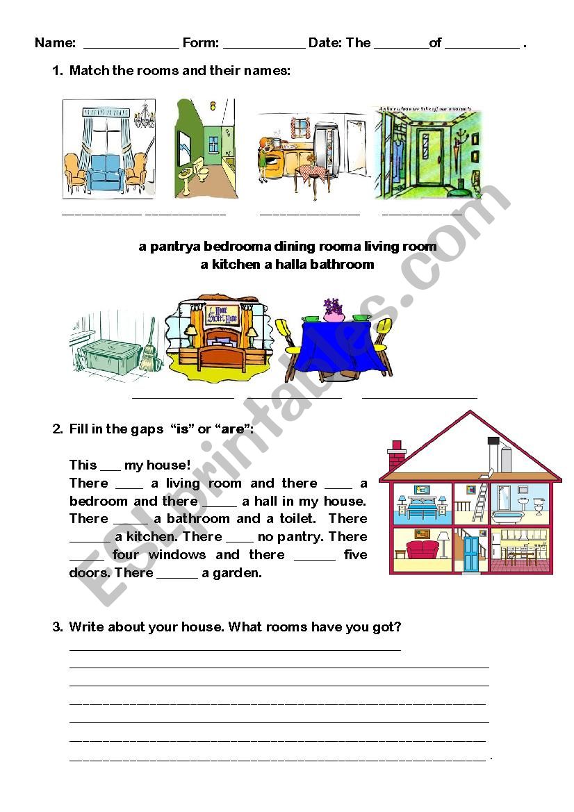 Rooms in a house (There is/ there are) - ESL worksheet by Umnica-Razumnica