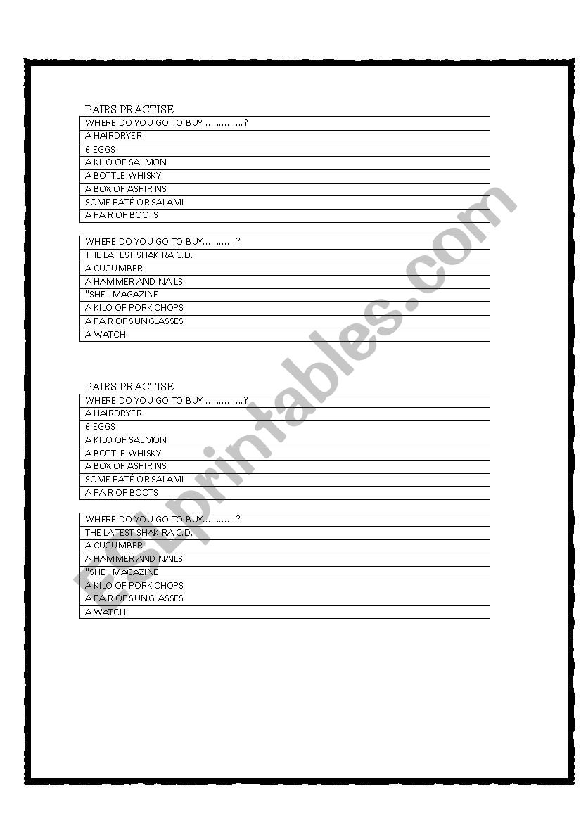 SHOPS AND SHOPPING worksheet