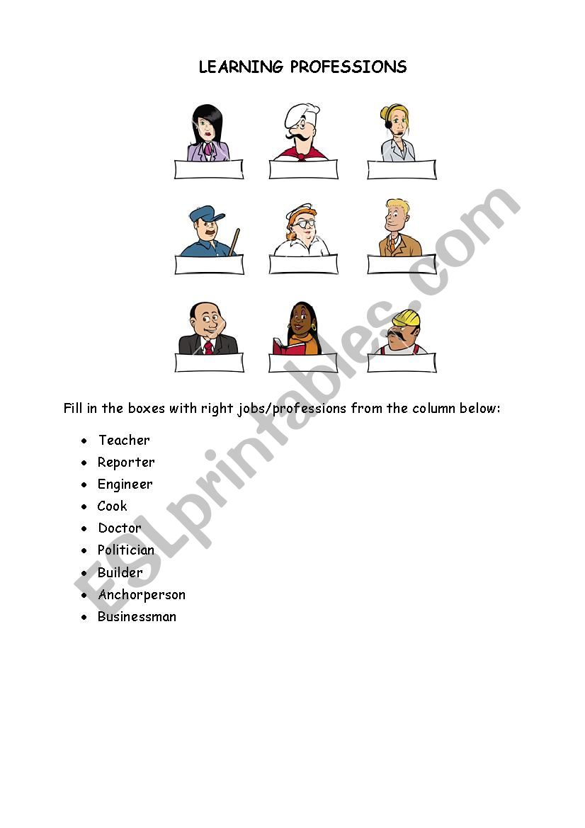 Professions worksheet