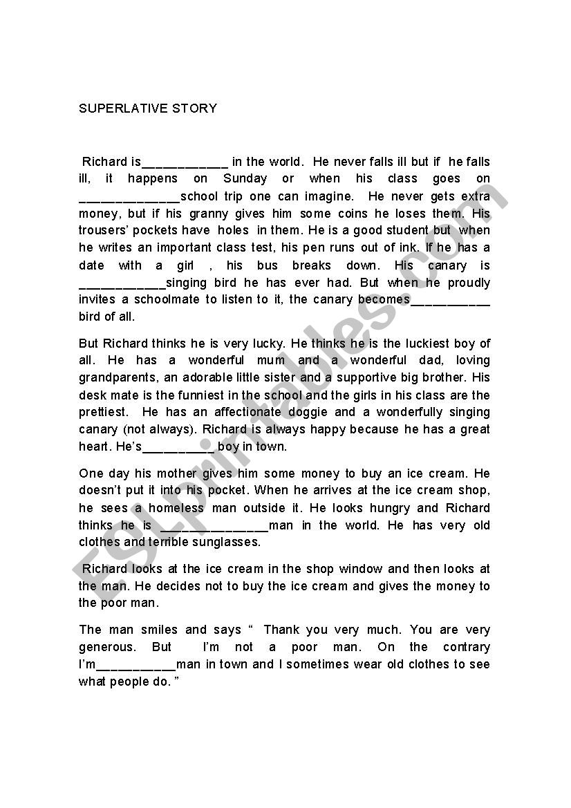 SUPERLATIVE STORY worksheet