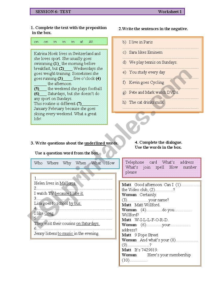 TEST 2 worksheet