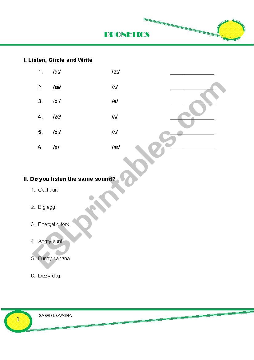 PHONETICS worksheet