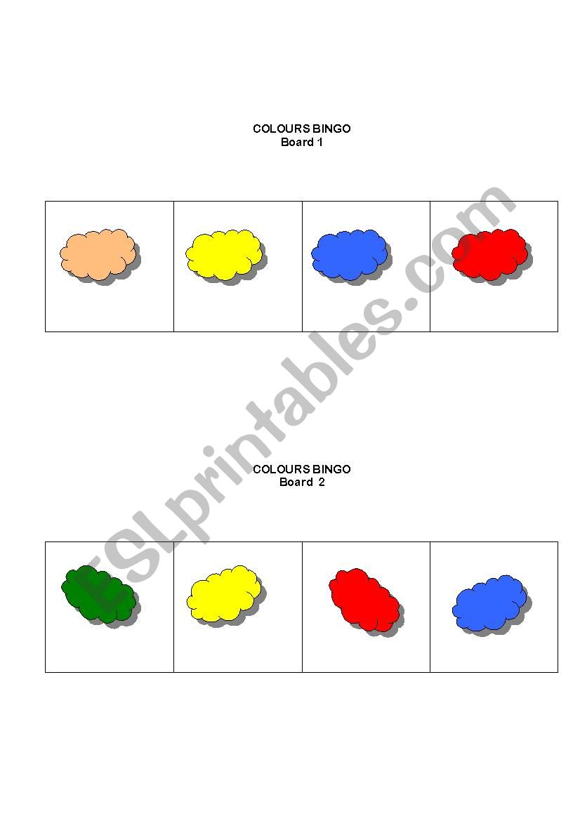 colour bingo / lotto worksheet