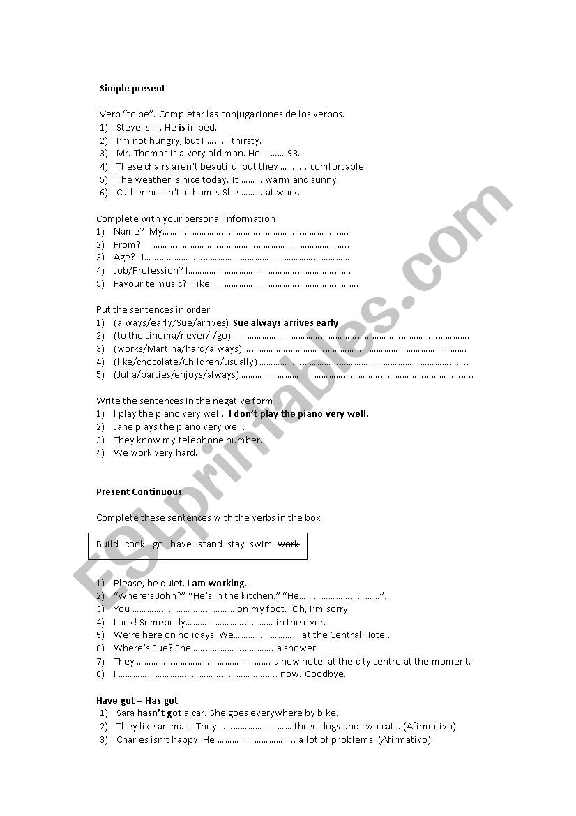 Simple present, present continuous and simple past review