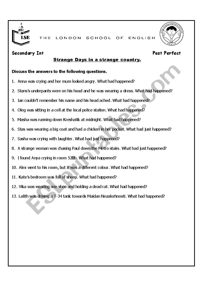 Past Perfect Speaking Questions ESL Worksheet By Claudiam87