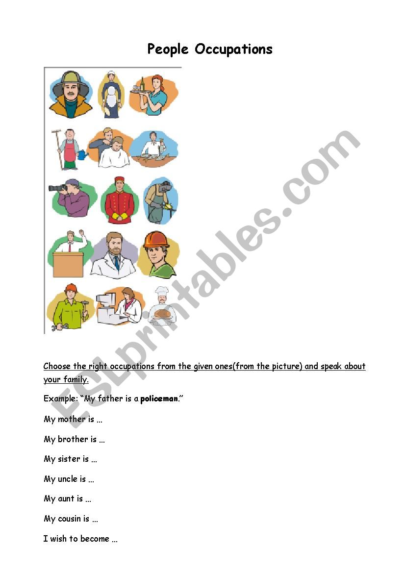 People occupations worksheet