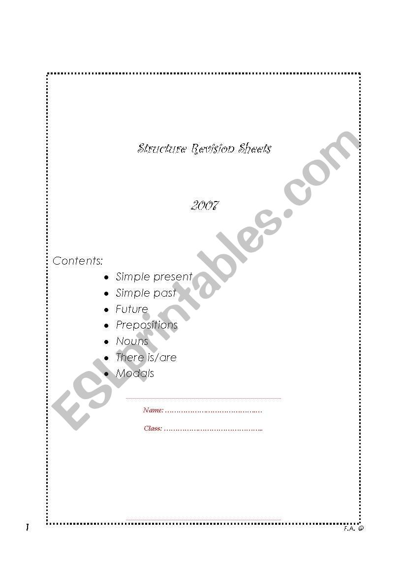 Grammar Revision booklet worksheet