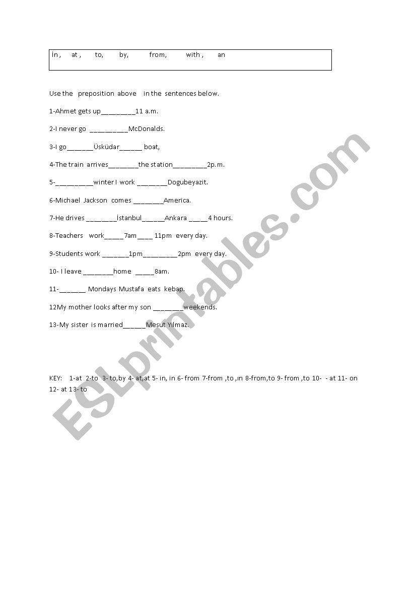 Preposition worksheet