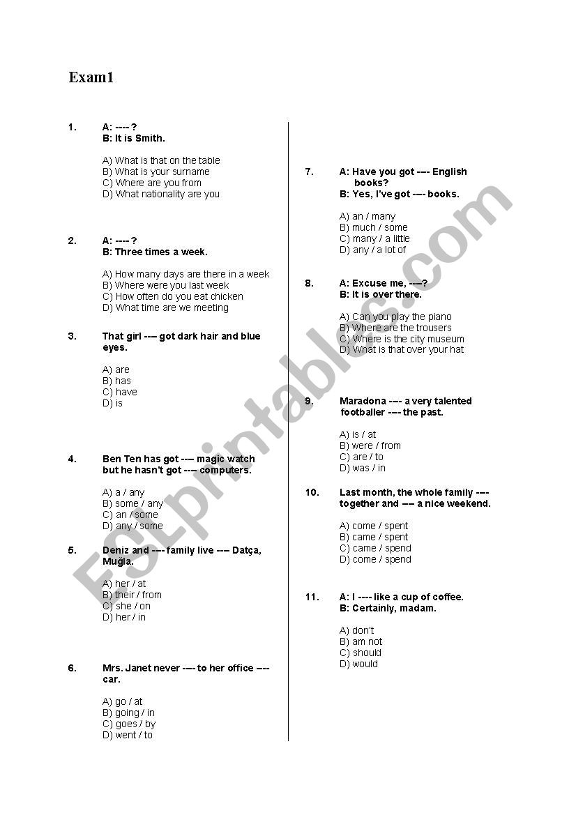 General Exam 1 worksheet