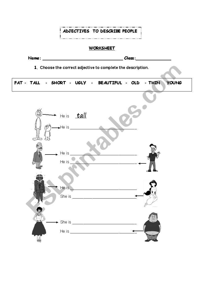 adjectives to describe people worksheet