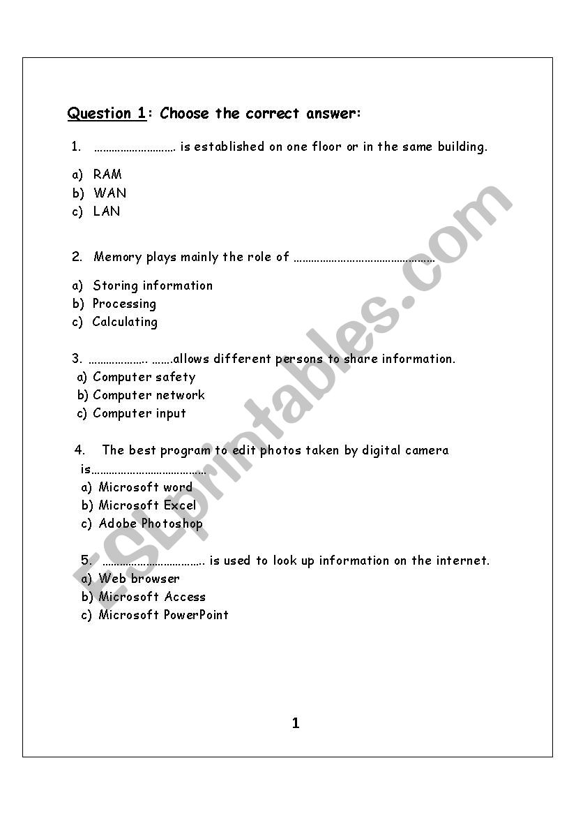 IT test  worksheet