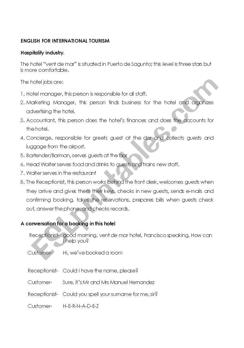 English For Tourism ESL Worksheet By Rivipe