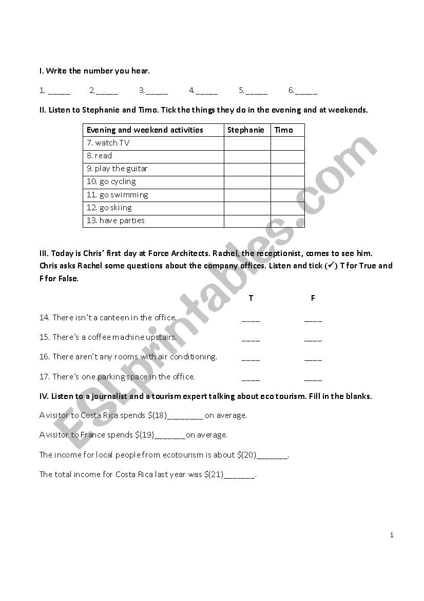 Listening worksheet