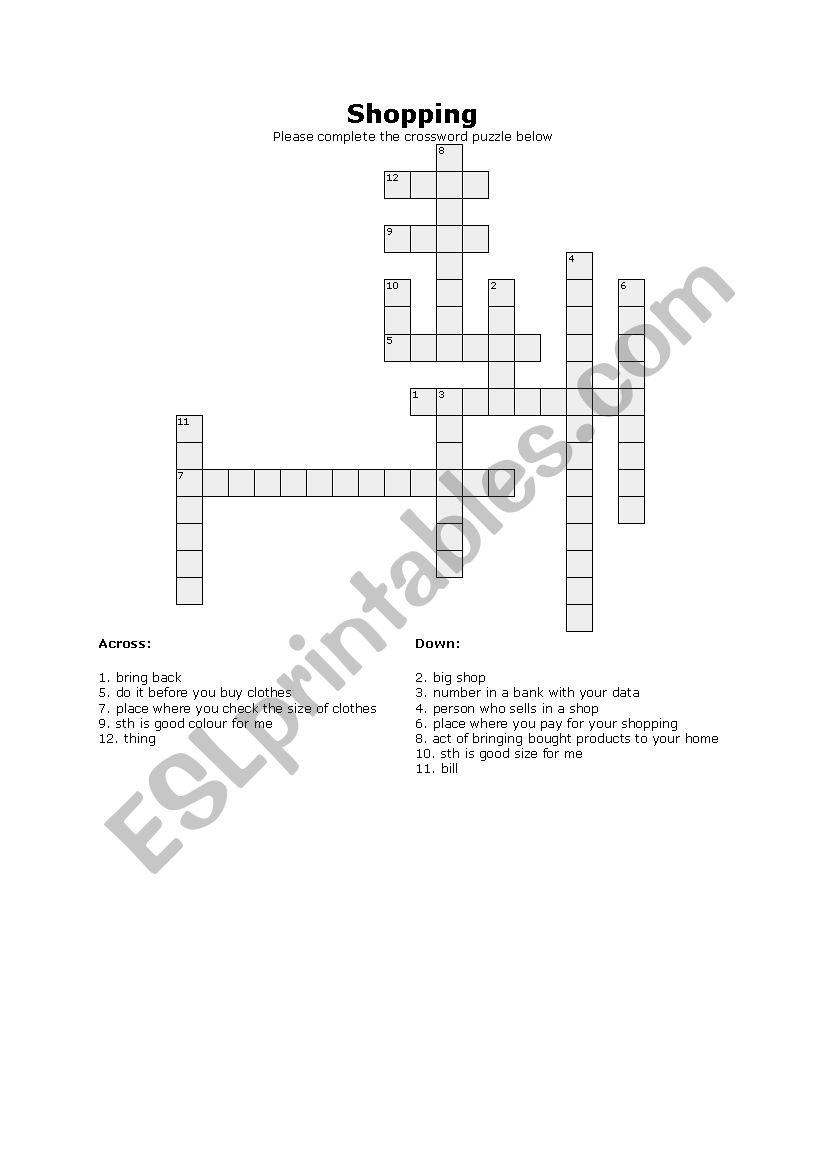 Shopping Crossword ESL worksheet by nokiama
