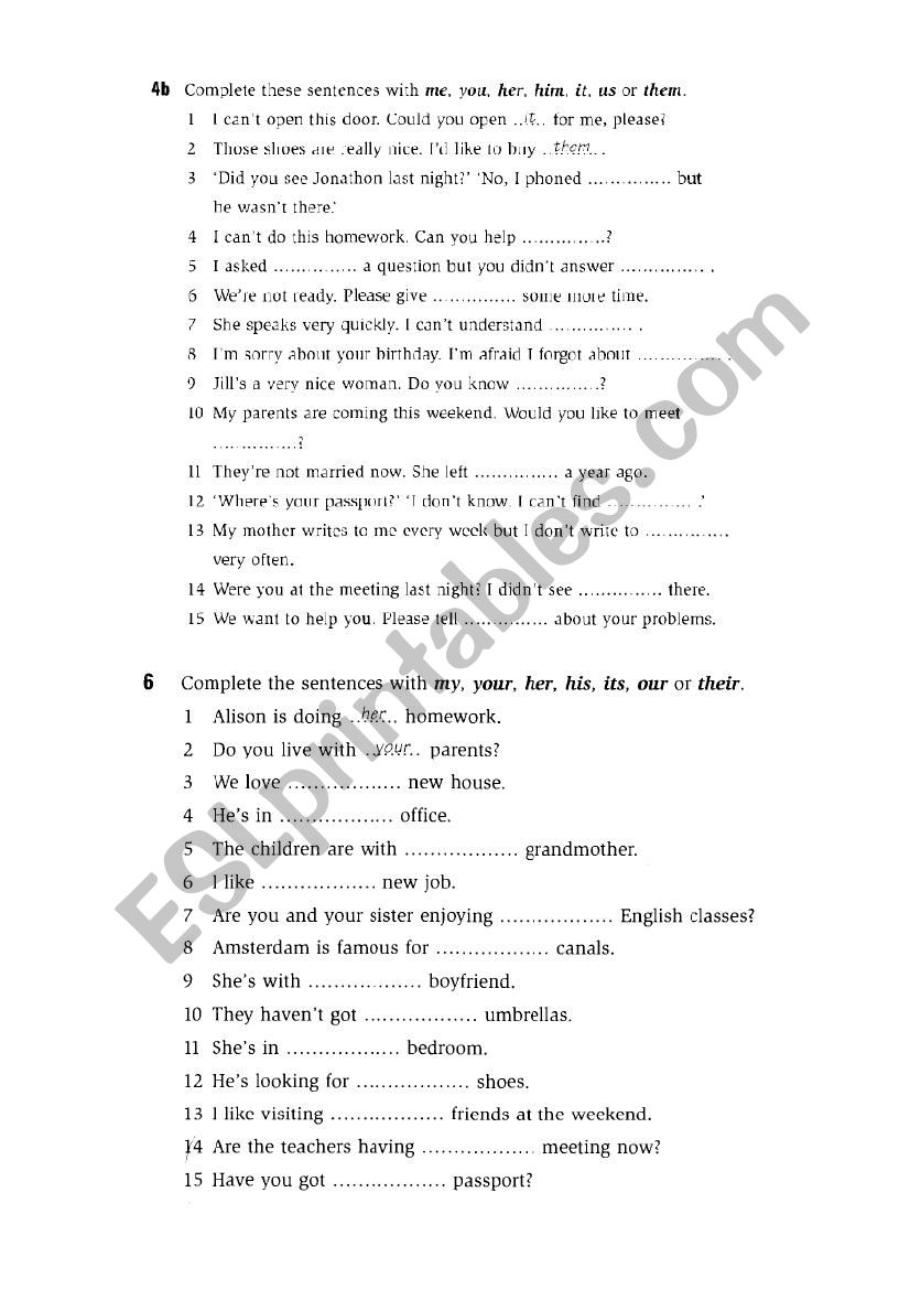 pronouns worksheet