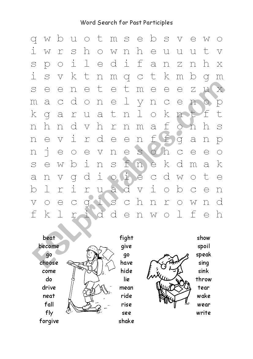 Word Search For Past Participles ESL Worksheet By Tinamarycampbell