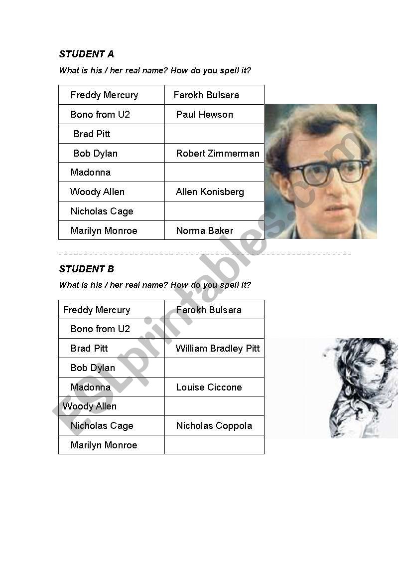 Famous names worksheet