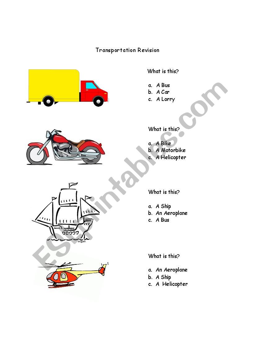 Transportation Revision for Young Learners