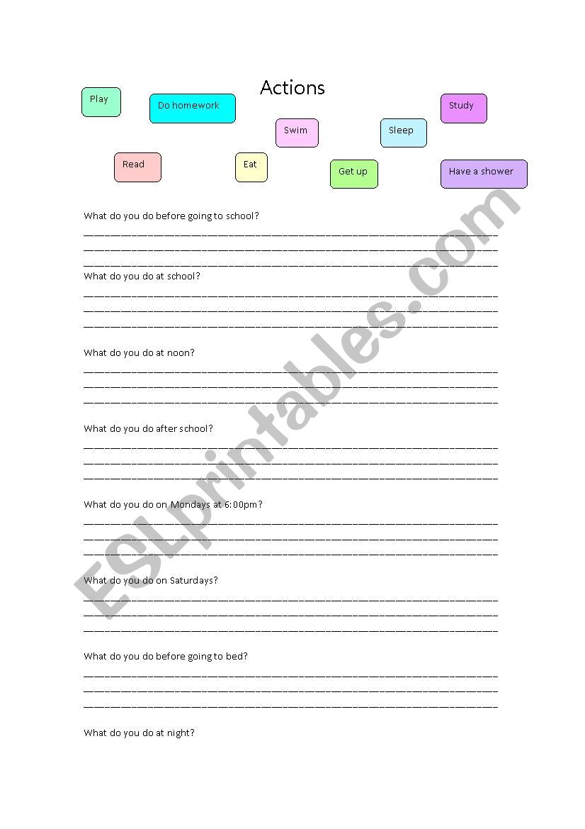 Actions worksheet