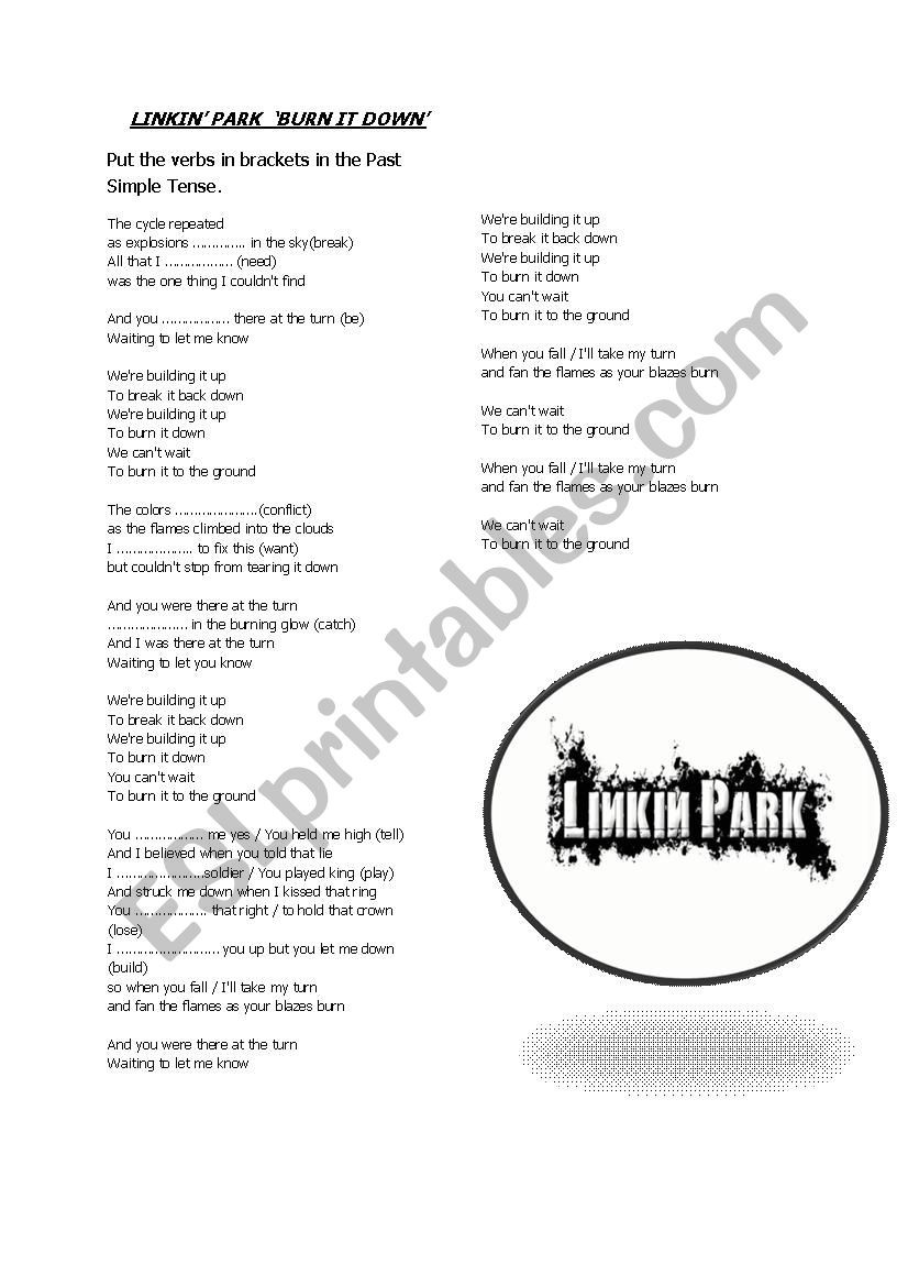 Linkin Park ´Burn it down´ worksheet