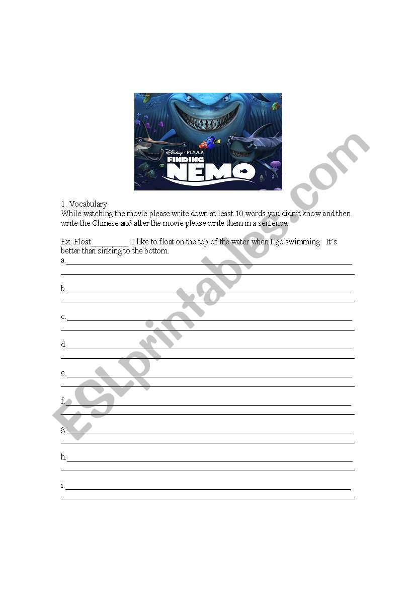 Nemo addition worksheet