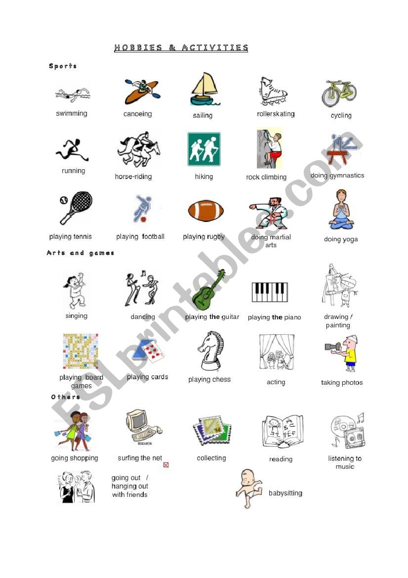 Hobbies and activities worksheet