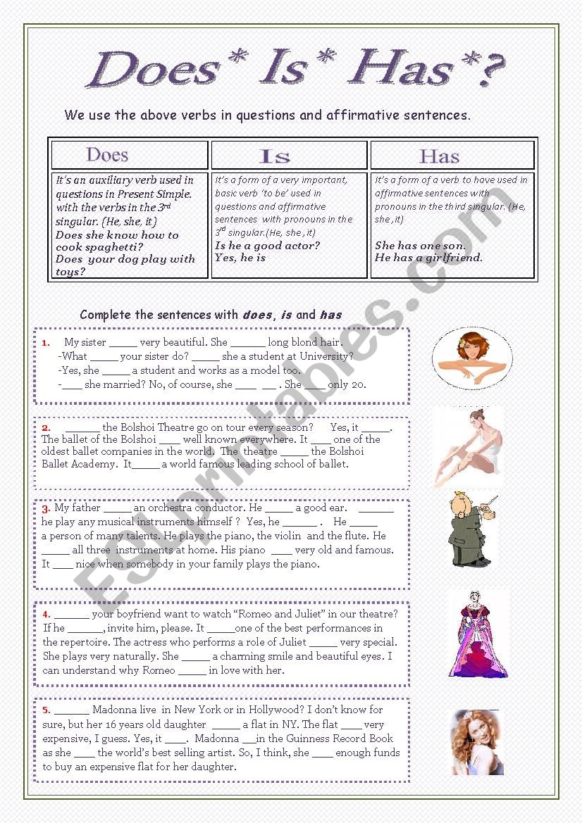 Does Is Has Esl Worksheet By Savvinka