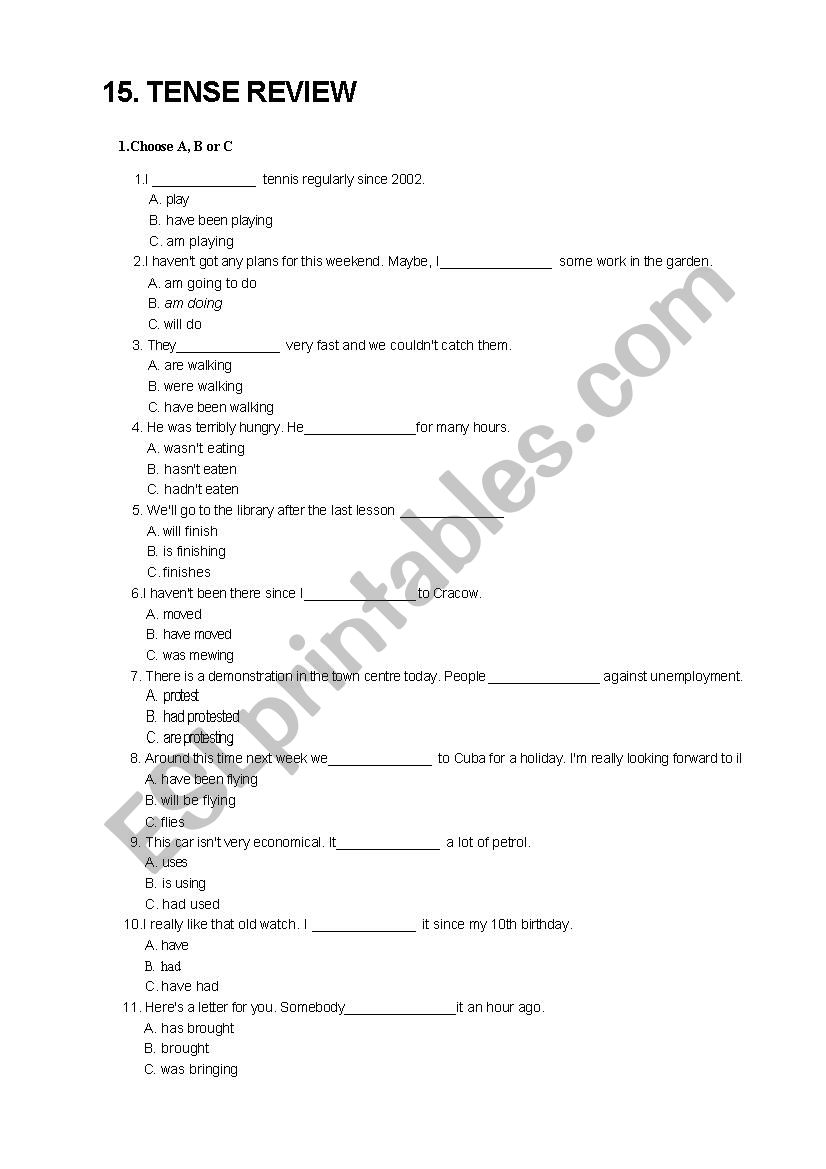 Tenses Review worksheet