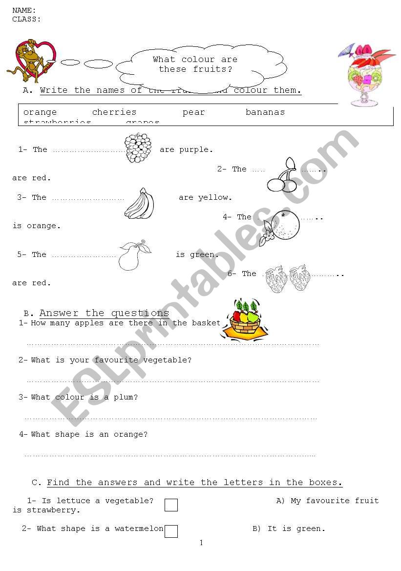 fruit vegetable worksheet