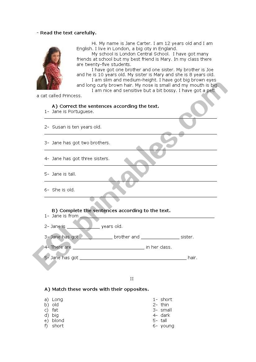 Physical description worksheet