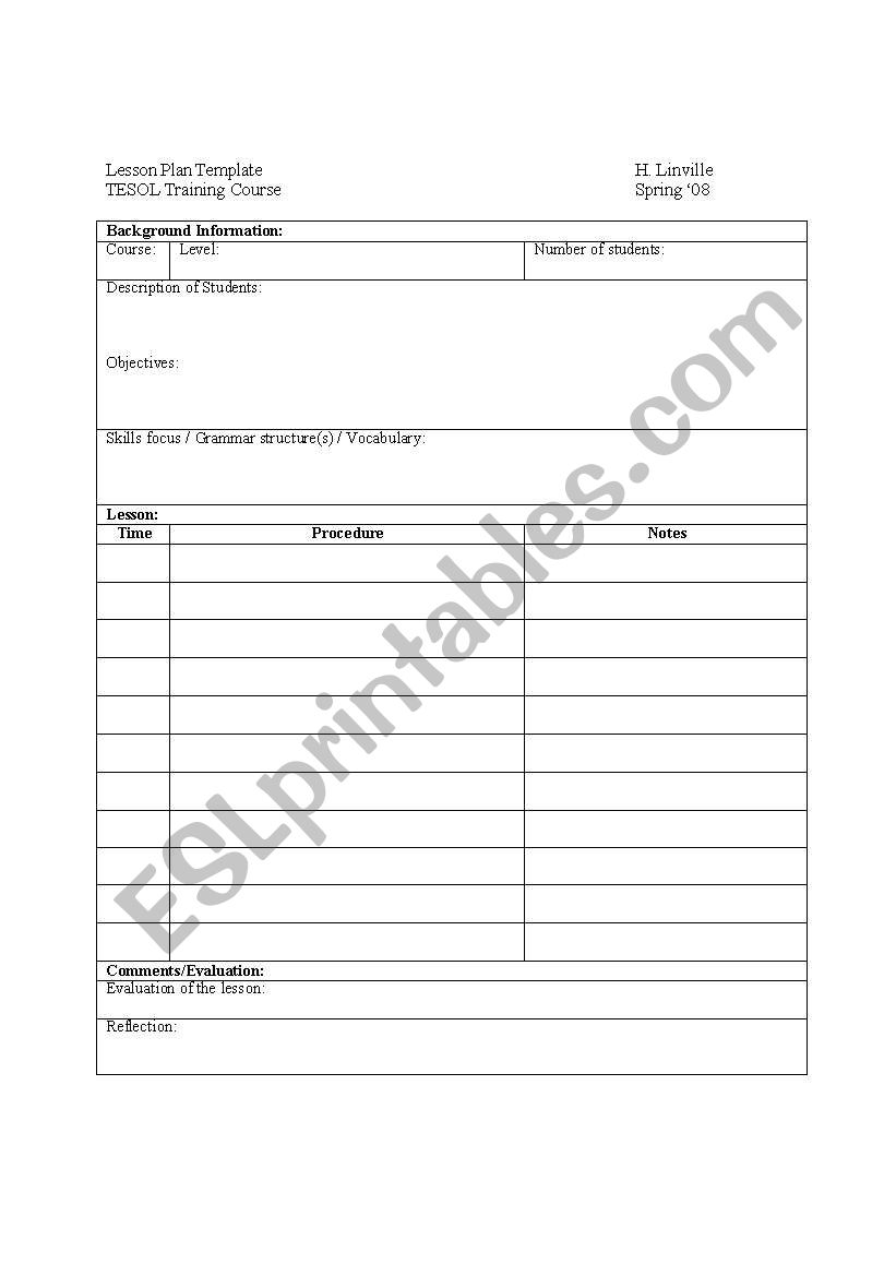 Lesson Plan Template worksheet