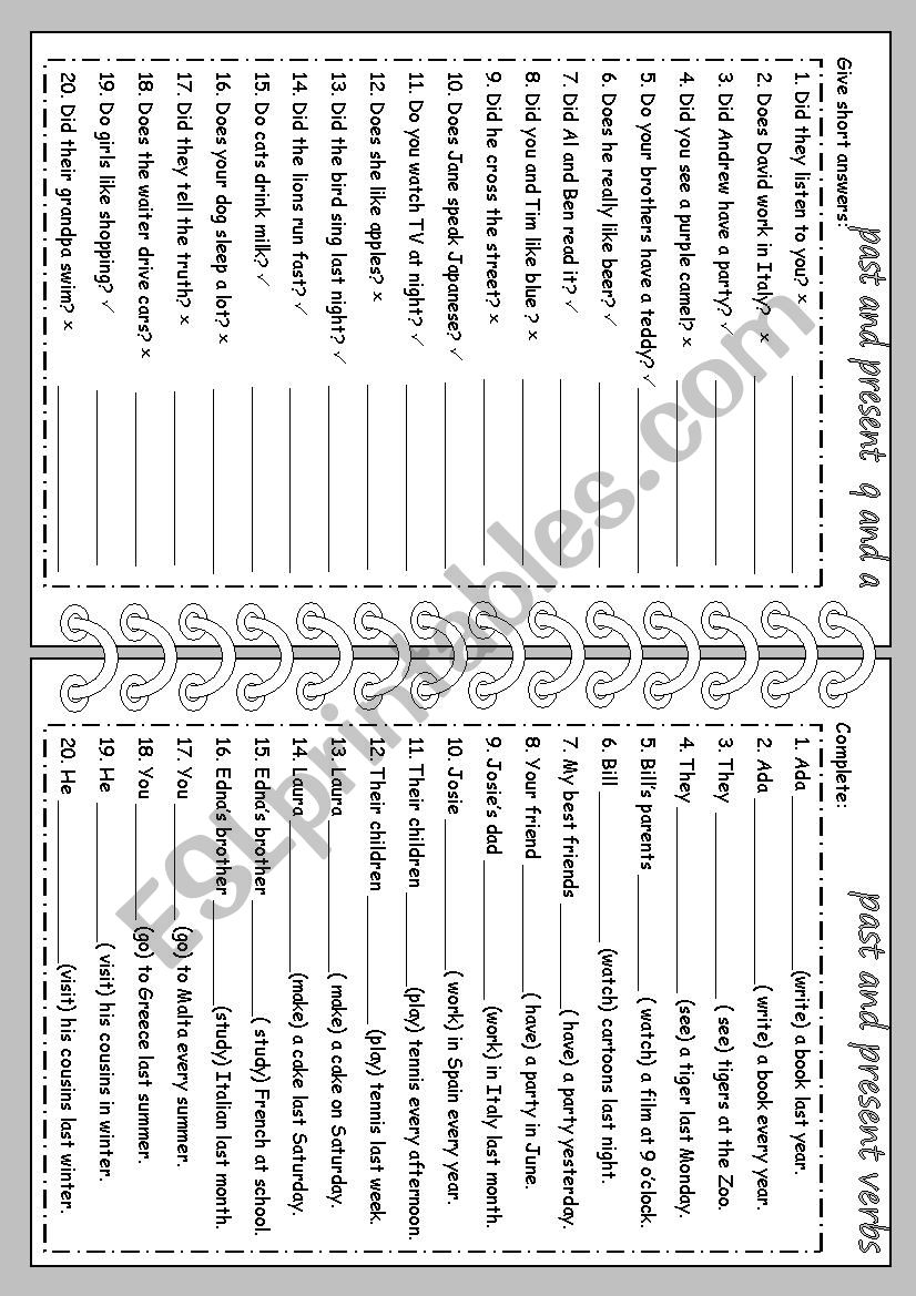 past and present worksheet