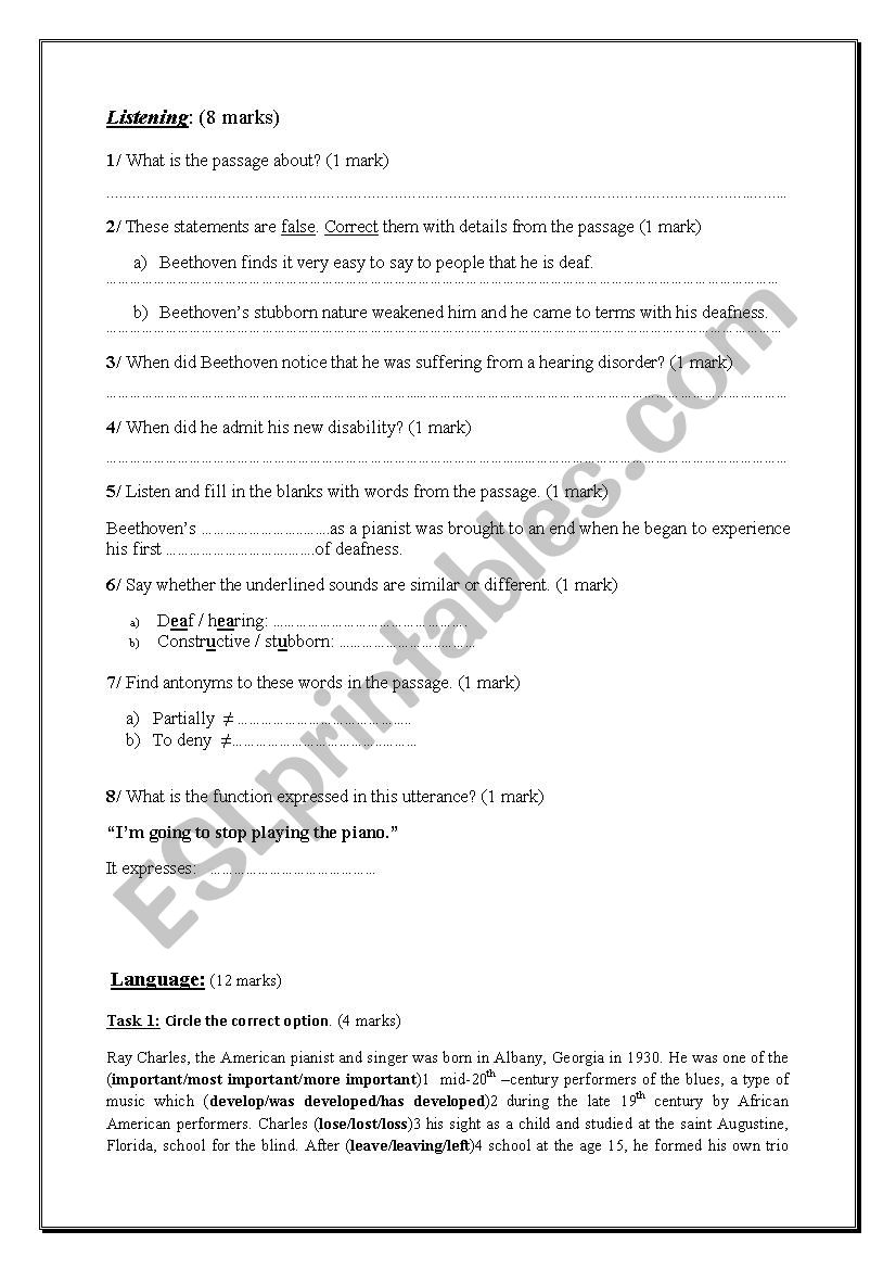 Mid Term Test For 2nd Form ESL Worksheet By Ayhamadem