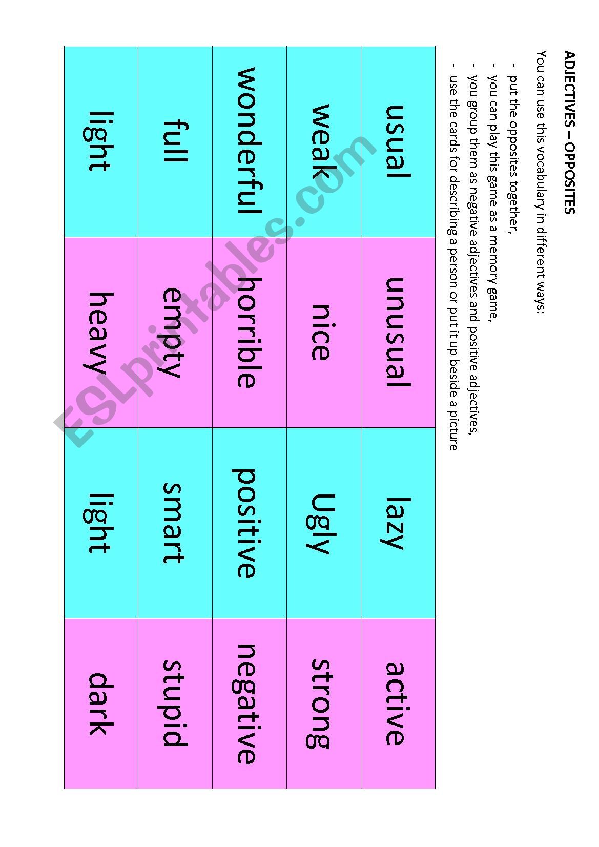 ADJECTIVES - OPPOSITES worksheet