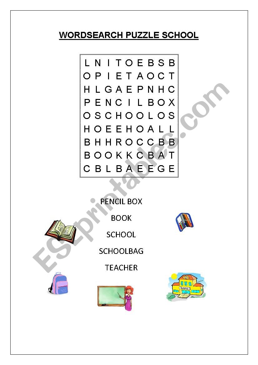 Word search puzzle school worksheet