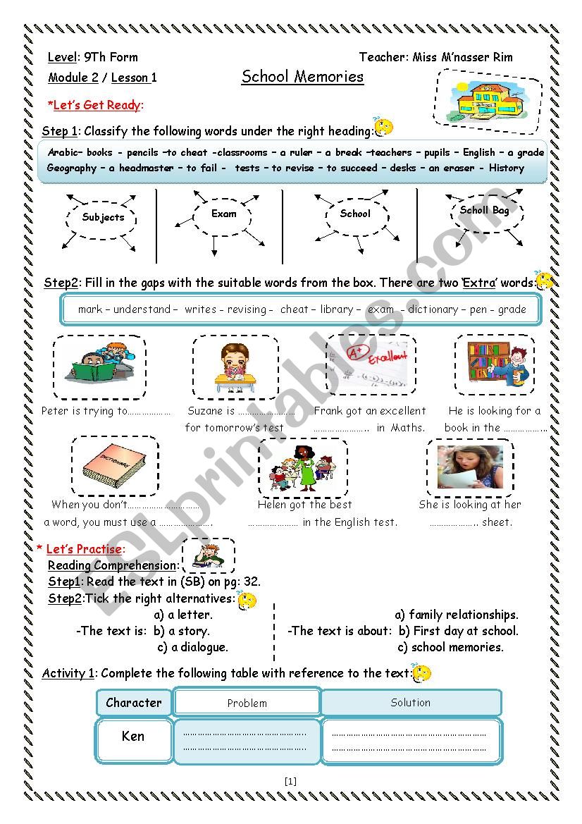 School Memories Worksheet - ESL worksheet by ramrouma26-10
