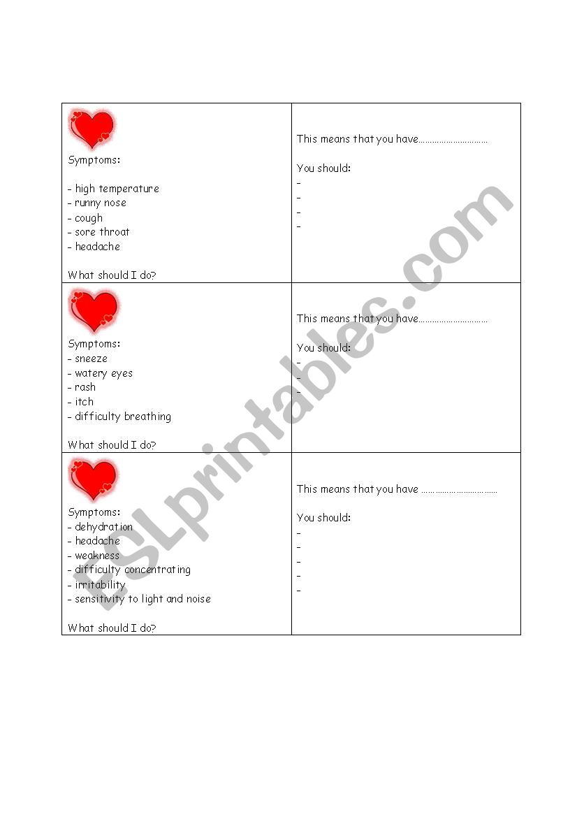 health worksheet