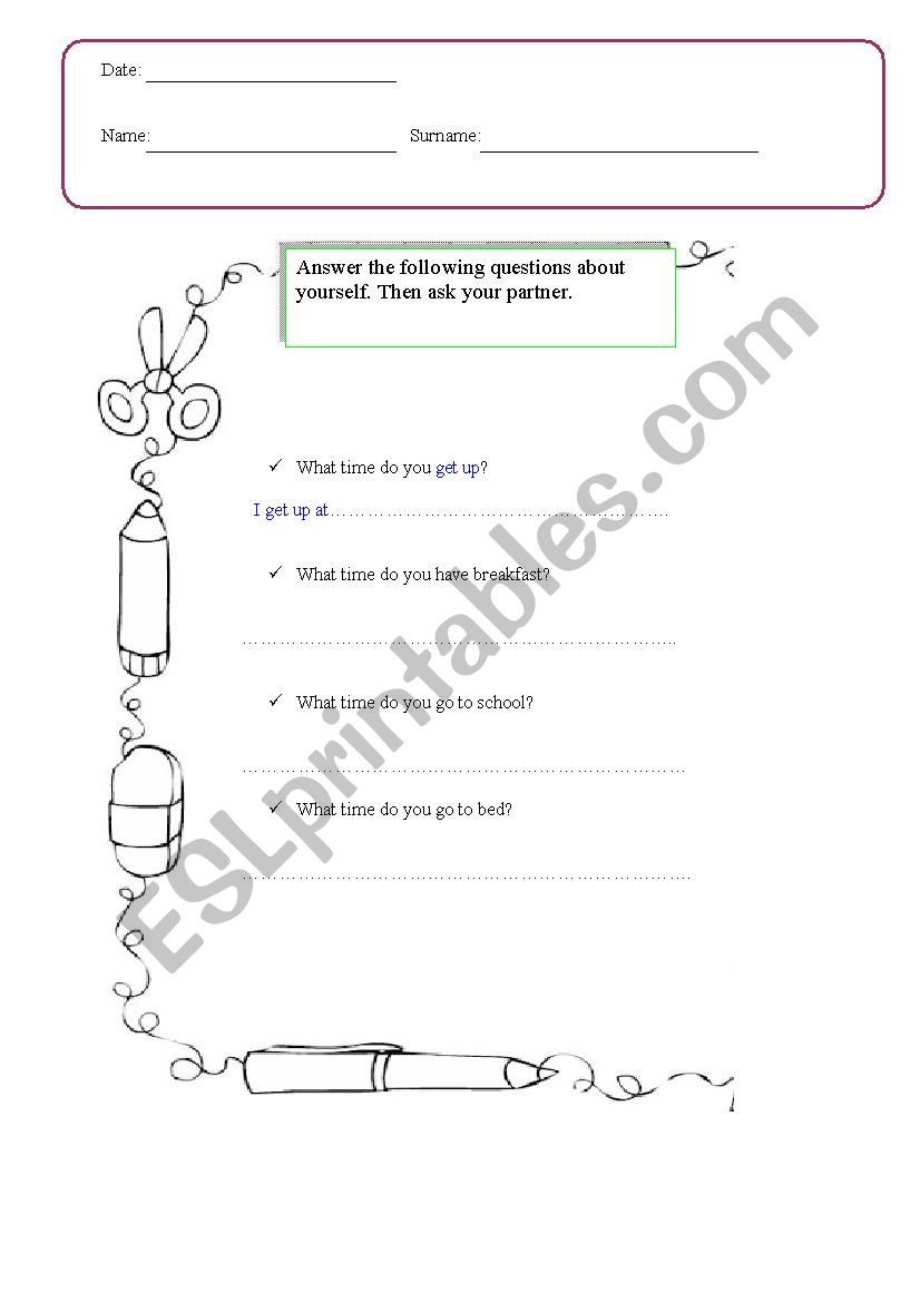 daily routine worksheet