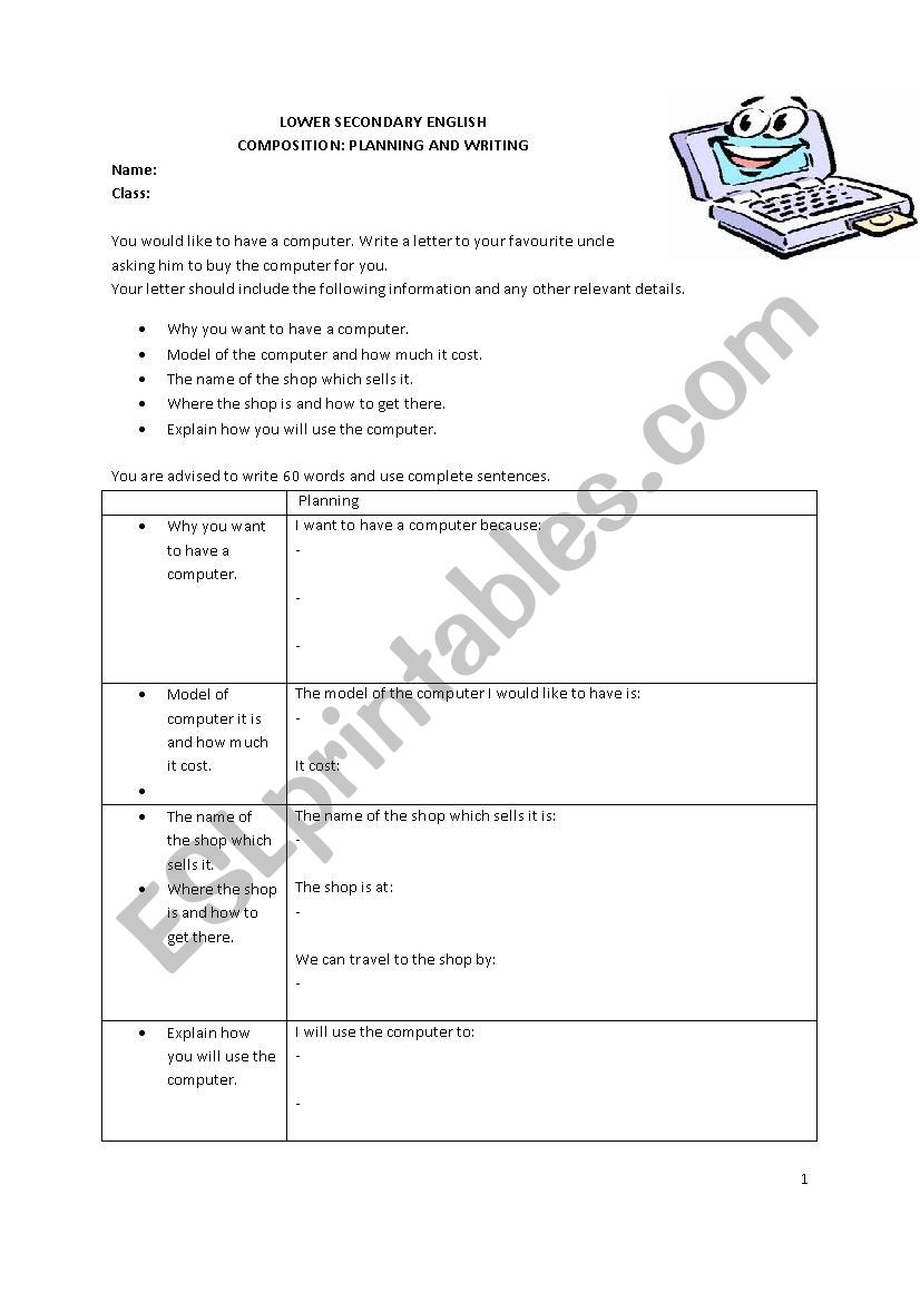 Letter-writing worksheet