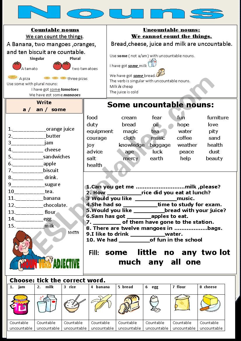 quantifiers with countable and uncountable nouns worksheet