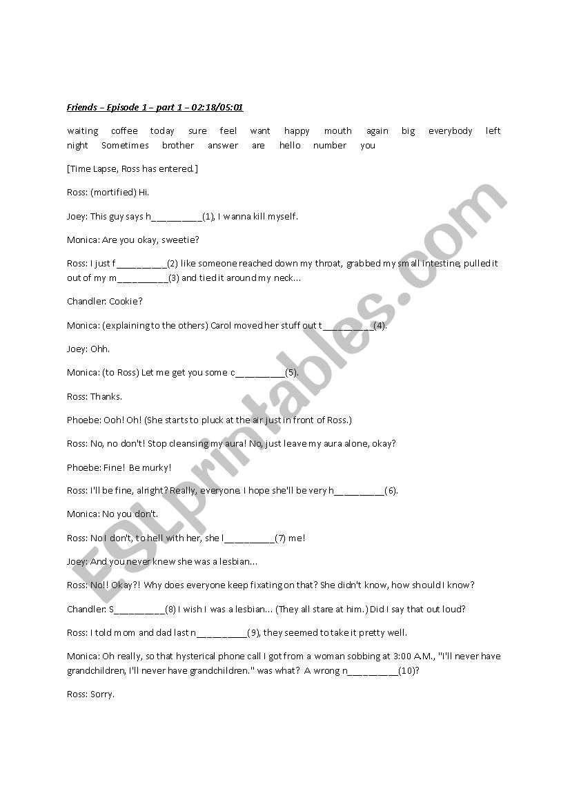 Friends - video activity worksheet