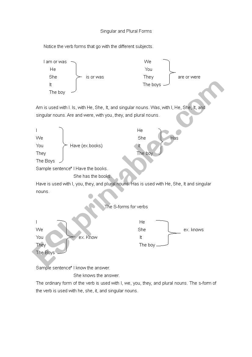 Singular and Plural Form worksheet